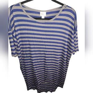 LuLaRoe‎ Irma NWT Blue and Gray Ribbed Tunic Top Size XXS